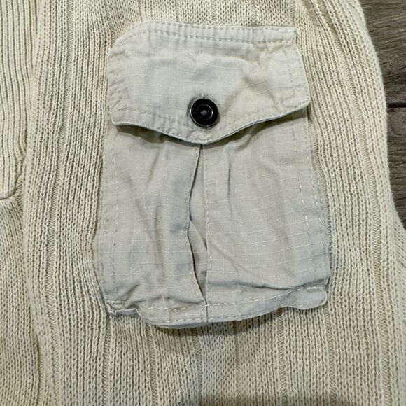 Eddie Bauer Cable Knit Sweater Henley Beige Mens Sz M/L Cotton Pullover Pocket - Picture 4 of 9